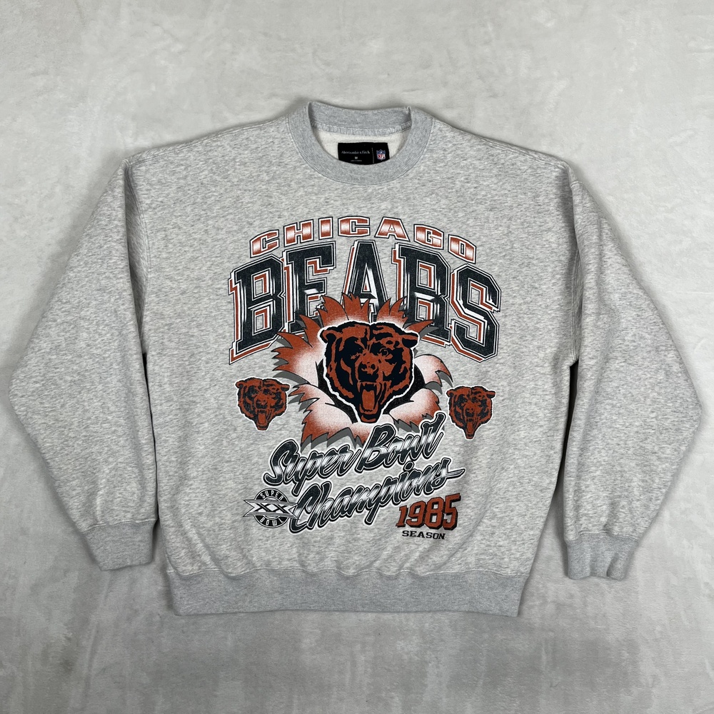 Chicago Bears Sweatshirt Mens M Gray NFL Football Abercrombie Retro Oversize VTG